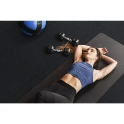 Black 25.2 in. x 25.2 in. x 0.68 in. Foam Shock Absorbing Gym Floor Tiles (4 Tiles/Pack) (17.64 sq. ft.) by TrafficMaster -TrafficMaster Sales black fleck trafficmaster gym floor tiles 24182coplhd 1f 1000