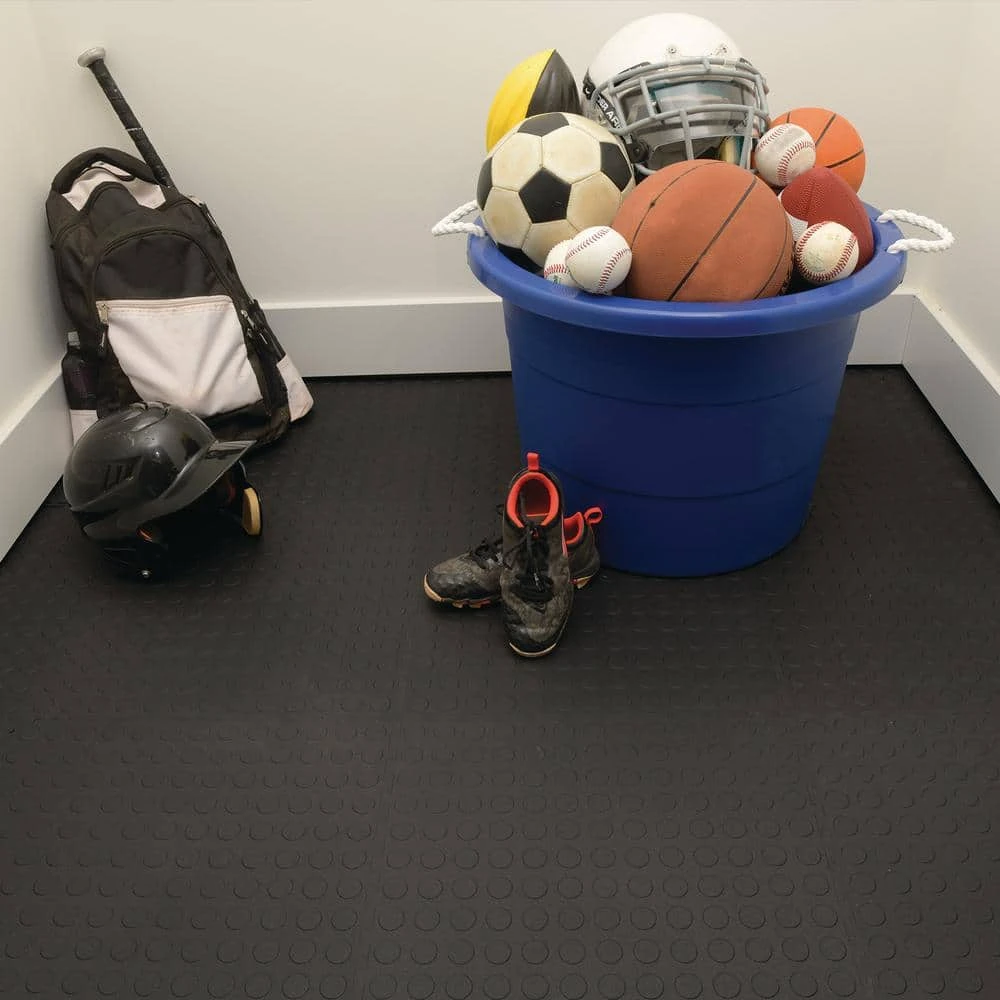 Black Raised Coin 18 in. x 18 in. x 3.1 mm Rubber Interlocking Modular Flooring Tiles, 6-Pack (13.5 sq. ft.) by TrafficMaster 6 Black Raised Coin 18 in. x 18 in. x 3.1 mm Rubber Interlocking Modular Flooring Tiles, 6-Pack (13.5 sq. ft.) by TrafficMaster - Image 4