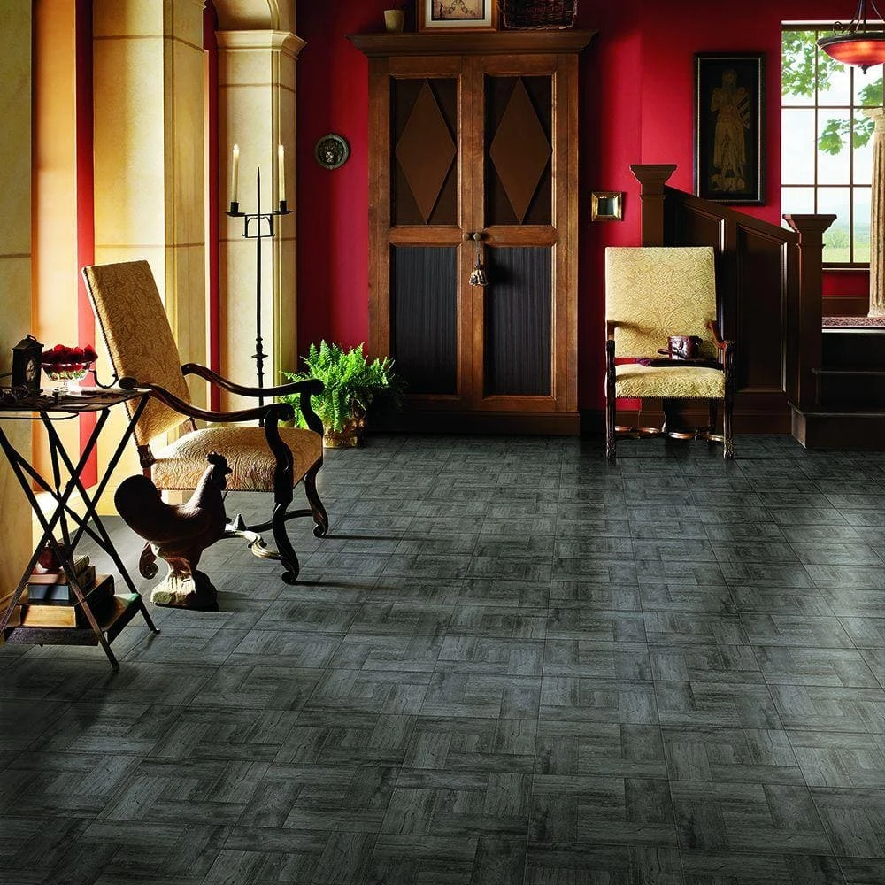 Grey Wood Parquet 12 in. x 12 in. Residential Peel and Stick Vinyl Tile (30 sq. ft. / case) by TrafficMaster 4 Grey Wood Parquet 12 in. x 12 in. Residential Peel and Stick Vinyl Tile (30 sq. ft. / case) by TrafficMaster - Image 2
