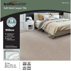 Willow Kirkdale Beige Residential 18 in. x 18 Peel and Stick Carpet Tile (10 Tiles/Case) 22.5 sq. ft. by TrafficMaster -TrafficMaster Sales kirkdale trafficmaster carpet tile ht004 815 1818 40 1000