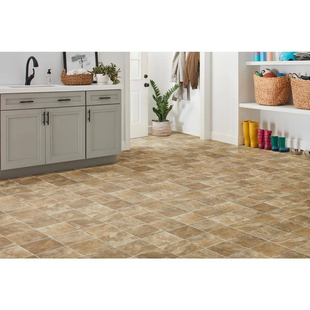 Pro Basic Refined Slate Neutral Stone Residential Vinyl Sheet Flooring 12ft. Wide x Cut to Length by TrafficMaster 4 Pro Basic Refined Slate Neutral Stone Residential Vinyl Sheet Flooring 12ft. Wide x Cut to Length by TrafficMaster - Image 2